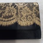 Black Satin and Gold Metallic Floral Lace Cocktail Clutch Handbag Photo 2