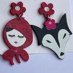 Red Riding Hood and Wolf acrylic large drop earrings gift flower retro New gift Photo 3