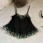 Dolls Kill Electric lingerie Vtg black mesh, Boho grunge fairy goth embroidered cami S Photo 0