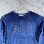 Juicy Couture Velour Top Womens L Navy Rhinestone Logo Long Sleeve Y2K Lounge Photo 3