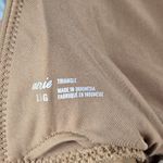 Aerie  Triangle Bikini Top Tan Ruffle Straps Lace Up Back Size L Photo 4