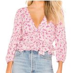 Majorelle  Chrissa Mauve‎ Pink Ditsy Floral Ruffle Blouse Crop Vneck Revolve Sz M Photo 0