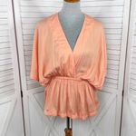Mustard Seed  Deep V Neck Bat Wing Peplum Blouse Peach Small Photo 1