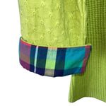 Margaret Winters Lime Green Textured Knit Top w/ Plaid Accents Size Medium Photo 3