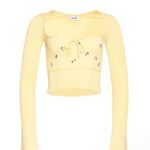 Danielle Guizio Guizio Home sweet home waffle sweater in yellow size xs  Photo 5