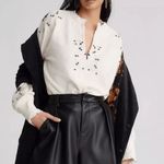 Anthropologie EUC Embroidered Lace Appliqué Split-Neck Sweatshirt, Cream, Sz S Photo 2