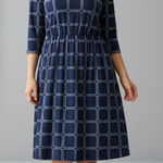 Boden Eliza Dress 16L Tall Blue Grid Midi V Neck Long Sleeve Lined Work Office Size undefined Photo 0