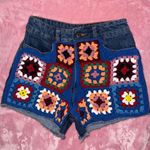Anthropologie Farm Rio Ultra High-Rise Crochet Denim Shorts NWOT Size 26 Photo 1