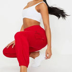 Pretty Little Thing Women's Red Cargo Jogger Pants Size 6 Casual Elastic Waist Photo 0
