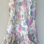 Vintage Gillian Silk Floral Ruffle Mini Dress Size 2 Pastel Fairy Garden Party Photo 0