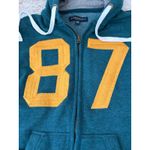 Vintage Aeropostale Full Zip Hoodie Sweatshirt Teal Yellow Number 87 XS Teen Green Size undefined Photo 3