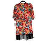 LuLaRoe  Monroe Kimono Cardigan Floral Fringe Coral Blue Yellow Pink Size S Photo 10
