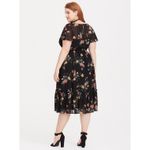 Torrid Women 2X Floral Chiffon Midi Black Dress Ruffle Hem V Neck Flutter Sleeve Photo 2