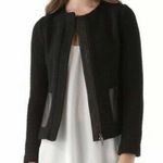 Vince  Black Leather Trim Basket Weave Jacket Coat Zip Front Pockets Black Size 8 Photo 0