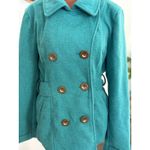 Inspired Hearts Pea Coat Women's L Double Breasted Belted‎ Teal Green Jacket Size L Photo 1