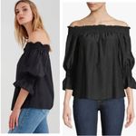 7 For All Mankind Silk Off Shoulder Smocked Top Blouse Silk In Black Photo 1