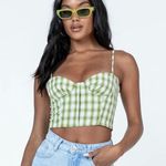 Princess Polly Tuscan Top Green plaid adjustable spaghetti strap sweetheart neck Photo 0