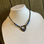 Y2K Blue Sliver Beaded Heart Necklace 17” Photo 4