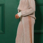 Two Tone Ribbed Sweater and Pants Set Tan Size L Photo 0