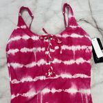 California Waves  Pink Juniors' Tie-Dyed Stripe One-Piece Swimsuit Size M Lace Up Photo 2