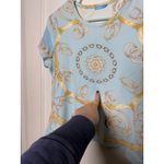 J. McLaughlin Blue Gold Catalina Cloth Equestrian Chain Short Sleeve Top M Photo 1