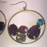 Brass Tone Boho Dangling Round CZ Rhinestone Retro Pierced Earrings Photo 4