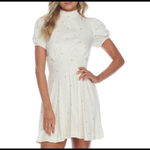 Free People x Revolve Abbie Mini Dress Cream Green Dot Bow Tie Puff Sleeve Size Photo 10