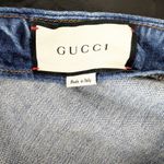 Gucci Marble Washed Cotton Stretch Logo Button Front Denim Mini Skirt In Blue 38 Photo 2