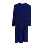 Vintage 80’s Fashion Lindsey Blake Blue Pleated Dress Long Sleeve Size 12 Retro Photo 5