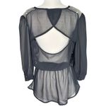 Fun & Flirt Black Sheer Mesh beaded Shoulder Cutout Back Peplum Top Sparkly NYE Photo 3