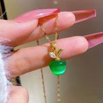 18K Gold Plated Emerald Green Crystal Apple Pendant Necklace for Women Photo 3
