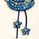 American Vintage Crystal Rhinestone Hair Barrette Hat Shape Flower Dangle Tige Boule 2.3" Vtg Photo 0