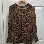 Black Tape Brown Tan Ruffled Long Sleeve Blouse Size M Photo 0
