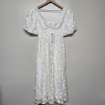 Astr The Label Sandy Polka Dot Puff‎ Sleeve Midi Dress Sz S Wedding White Photo 2