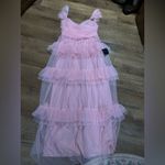 Lulus Pure Radiance Pink Mesh Swiss Dot Tiered Maxi Dress Photo 3