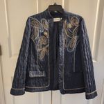 Alfred Dunner  prince street navy Blue Embroidered Light blazer jacket duster 8 Photo 5