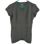 Jaanuu  Size Small Short Sleeve Scrub Top Shirt Black Pockets Zip V Neck Fitted Photo 0