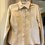 Faux Suede Button Down Front Shirt Blouse Lemon Grass Womens S Tan Lightweight Photo 10