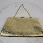 VINTAGE Lame Clutch 9.5" Gold Chain Metal Clasp Retro Evening Handbag Purse Photo 13