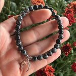 Handmade Snowflake Obsidian Beaded Bracelet with Silver Moon Charm * Photo 3