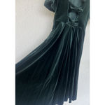 Laura Ashley VTG  Green Velvet Midi Dress XS Puff Sleeve Bow Cottage Romantic Photo 6