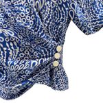 Handmade Vintage  Wrap Top Side Button Blue White Paisley Satin Small Photo 2