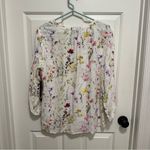 TRIBAL Women’s long sleeve Print Top With Double Frill Size Medium White Photo 3