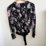 AFRM Surplice Long Sleeve Bodysuit Puff Sleeve Black Pink Floral Small S Size M Photo 5