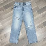 EXPRESS  Conscious Edit Straight Ankle High Rise Jeans Blue 4 Distressed‎ Photo 6