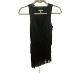 Cache Vtg black metallic fringe tank top sleeveless asymetrical hem tunic Sz XS Photo 3