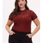 Torrid  Womens Lace High Neck Short Sleeve Bodysuit Size 2X Madder Brown Coquette Photo 0