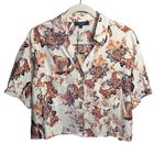 Rachel Roy NWT Linen Blend Cropped Button Up Blouse Size L Short Sleeve Photo 0