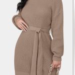 NWT Cozy Waffle Knit Crewneck Sweater Dress with Belt Tan Size Medium Photo 2