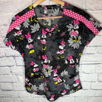 Disney  Minnie Mouse Scrub Top Womens size XS black & pink‎ color Photo 0